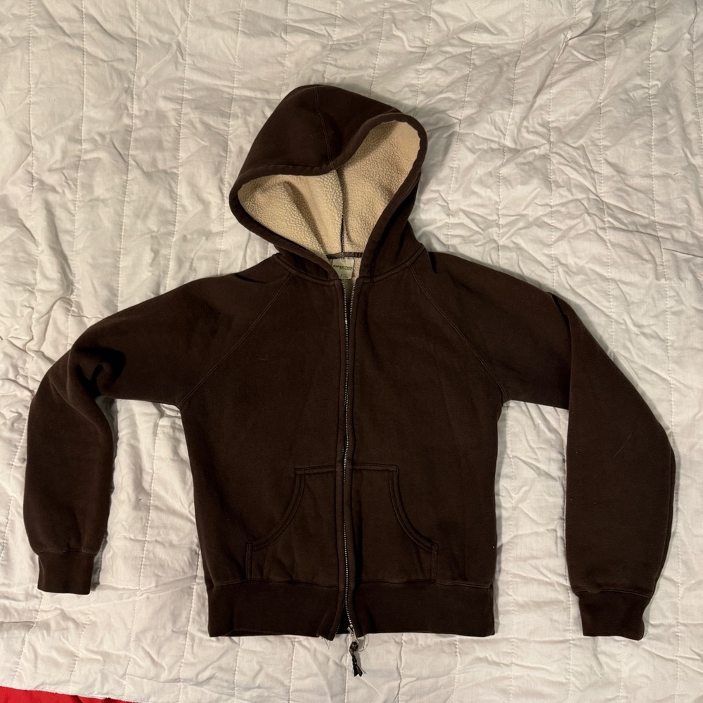 EXPEDITION brown crop hoodie with fleece